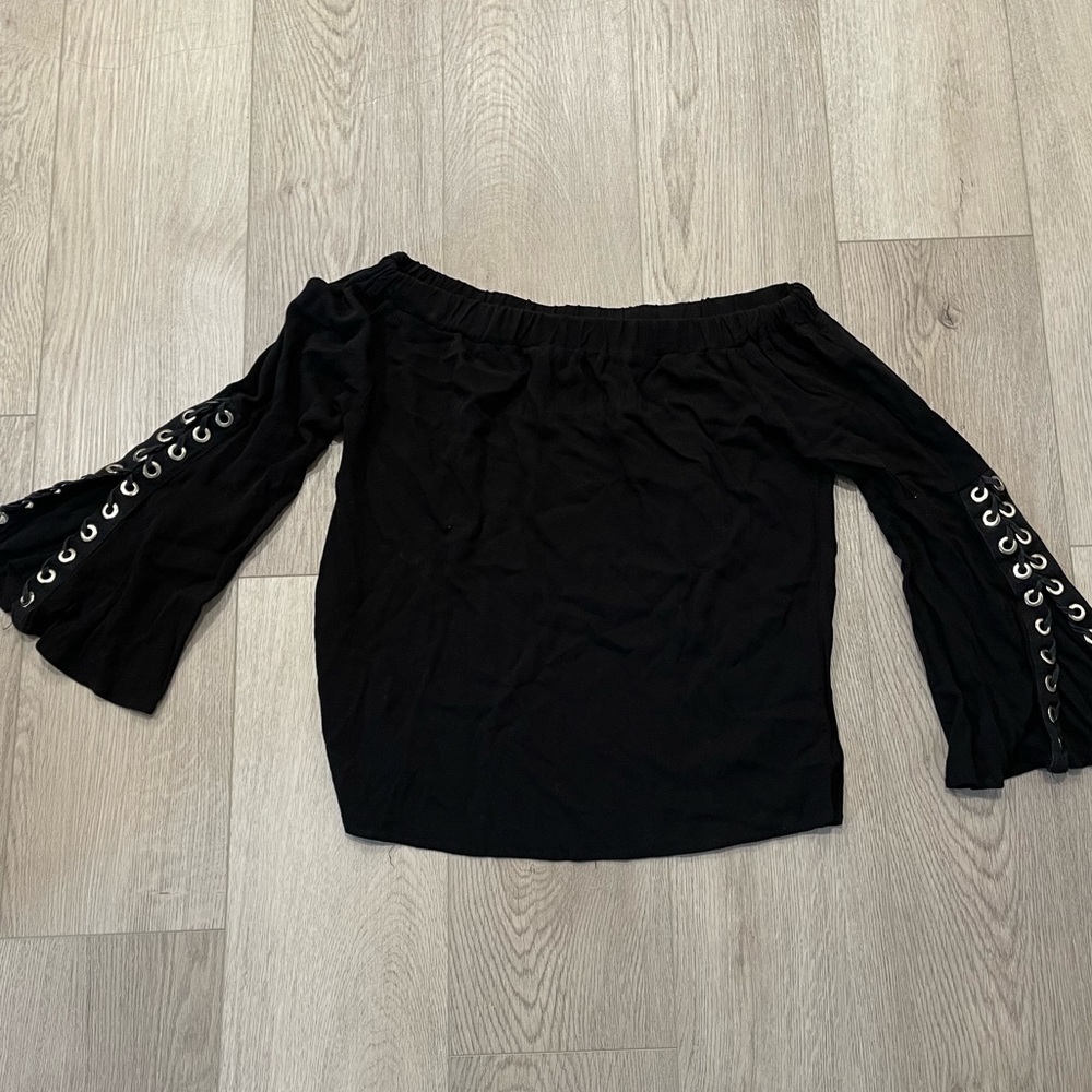 Ariella off the shoulder blouse with grommets and bell sleeves